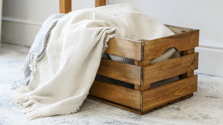 Picture of Turn an old wood crate into a clever blanket storage solution