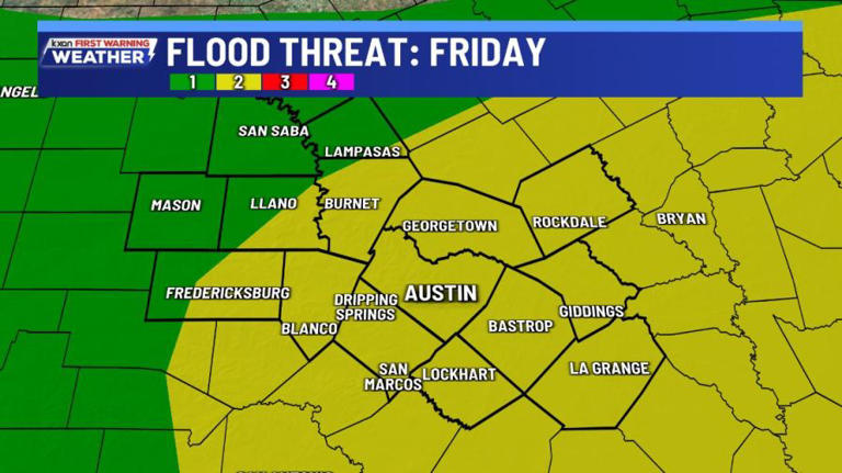 Rounds of heavy rain to raise flood risk Friday