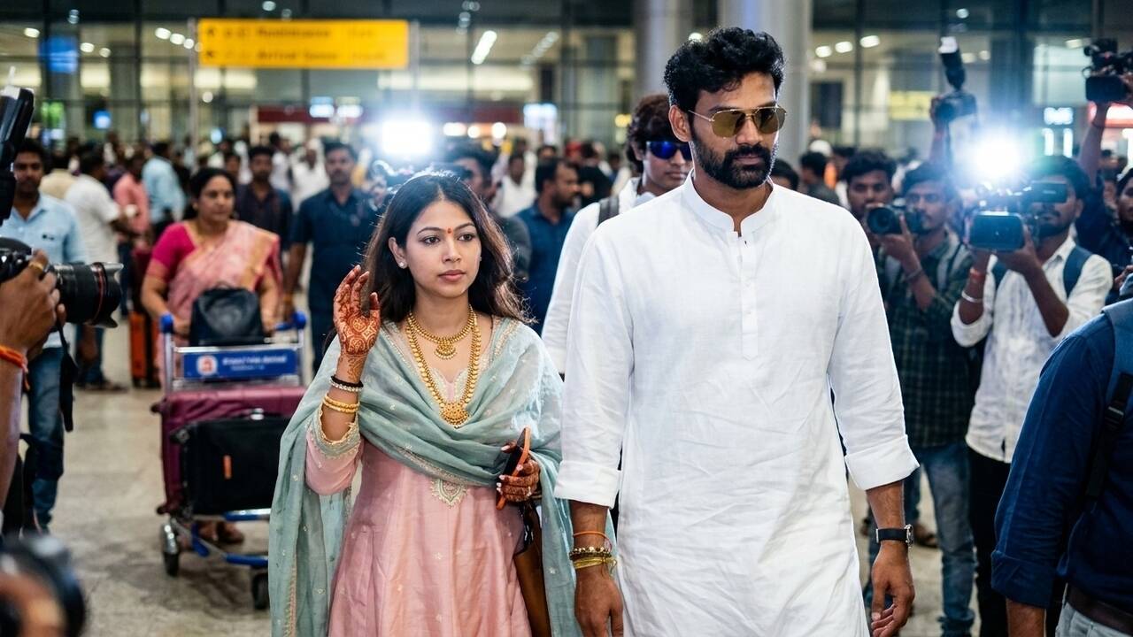 Bellamkonda Sai Sreenivas and his spouse Kavya Reddy arrive back in ...