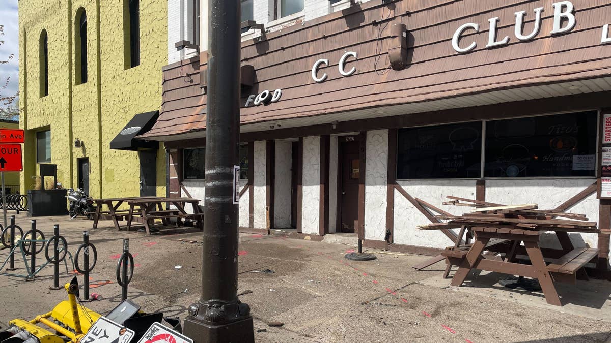 Damage outside CC Club as drivers collide at Minneapolis intersection