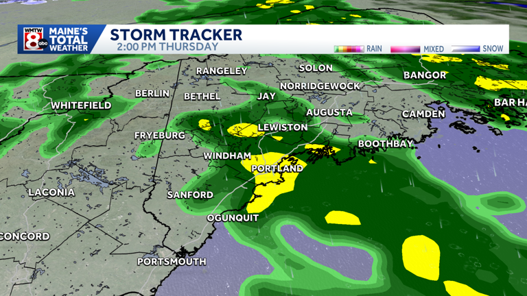 More showers continue to move into Maine through the day