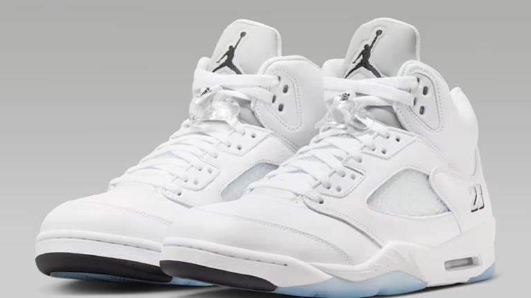The Air Jordan 5 'White Metallic' is grounded on shelves