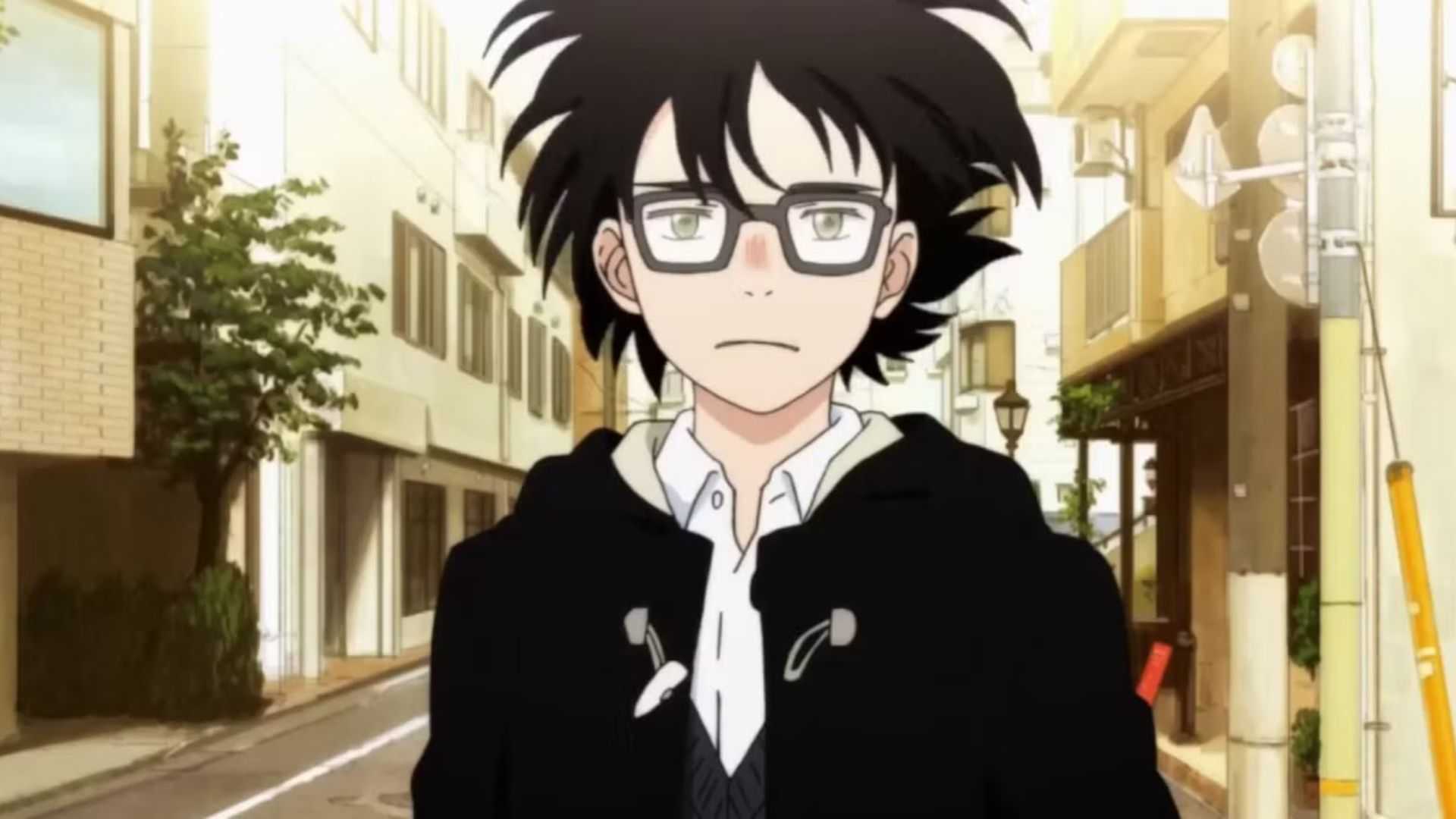 Rei Kiriyama stands in the road in the March Comes In Like A Lion anime.