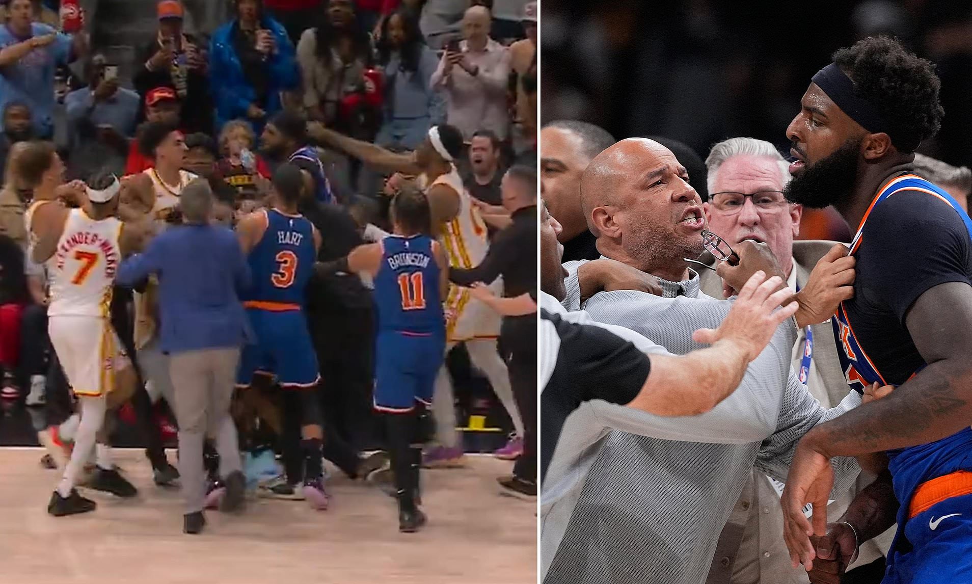 Wild fight breaks out in Knicks-Hawks playoff game with referee and ...