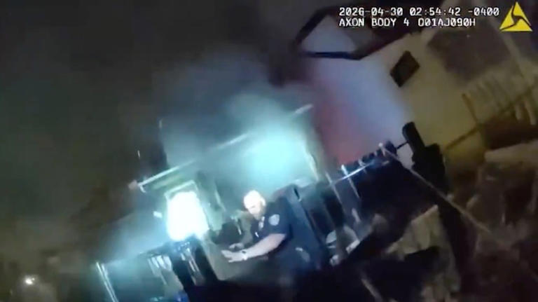 Intense video shows moment NYPD cops are sent flying by maniac’s house ...