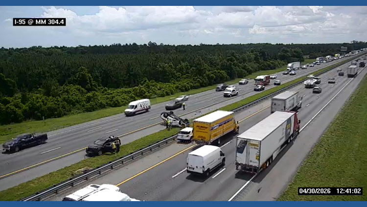 Traffic disrupted on I-95 as car flips in St. Johns County, two people ...