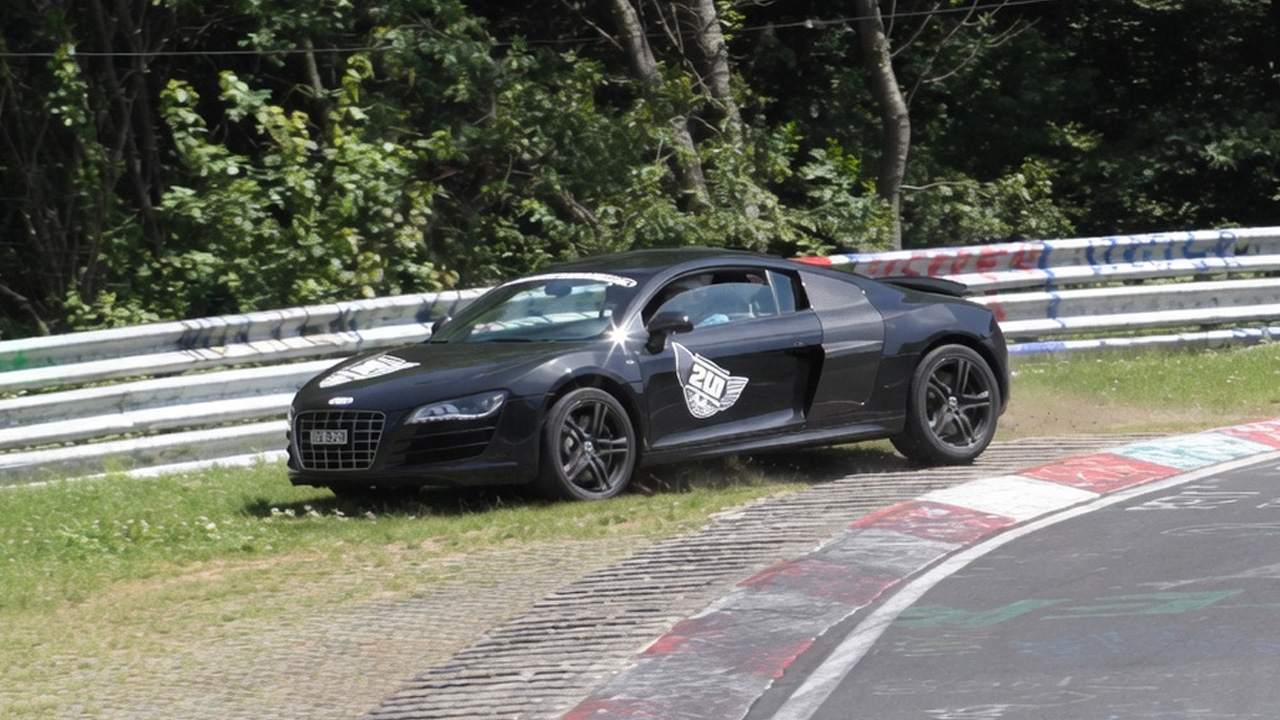 The aggressive Audi R8 fails in tricky corner