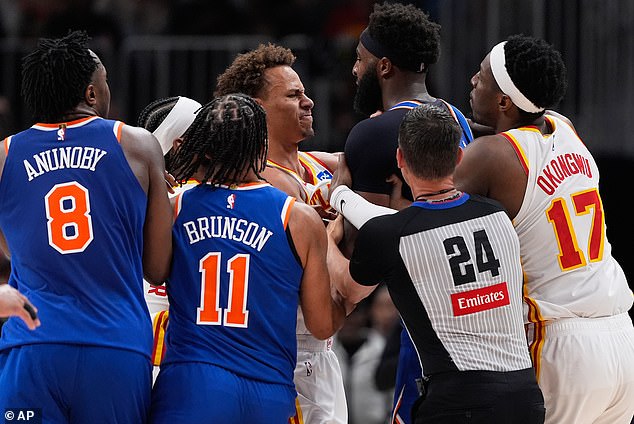 Wild fight breaks out in Knicks-Hawks playoff game with referee and ...