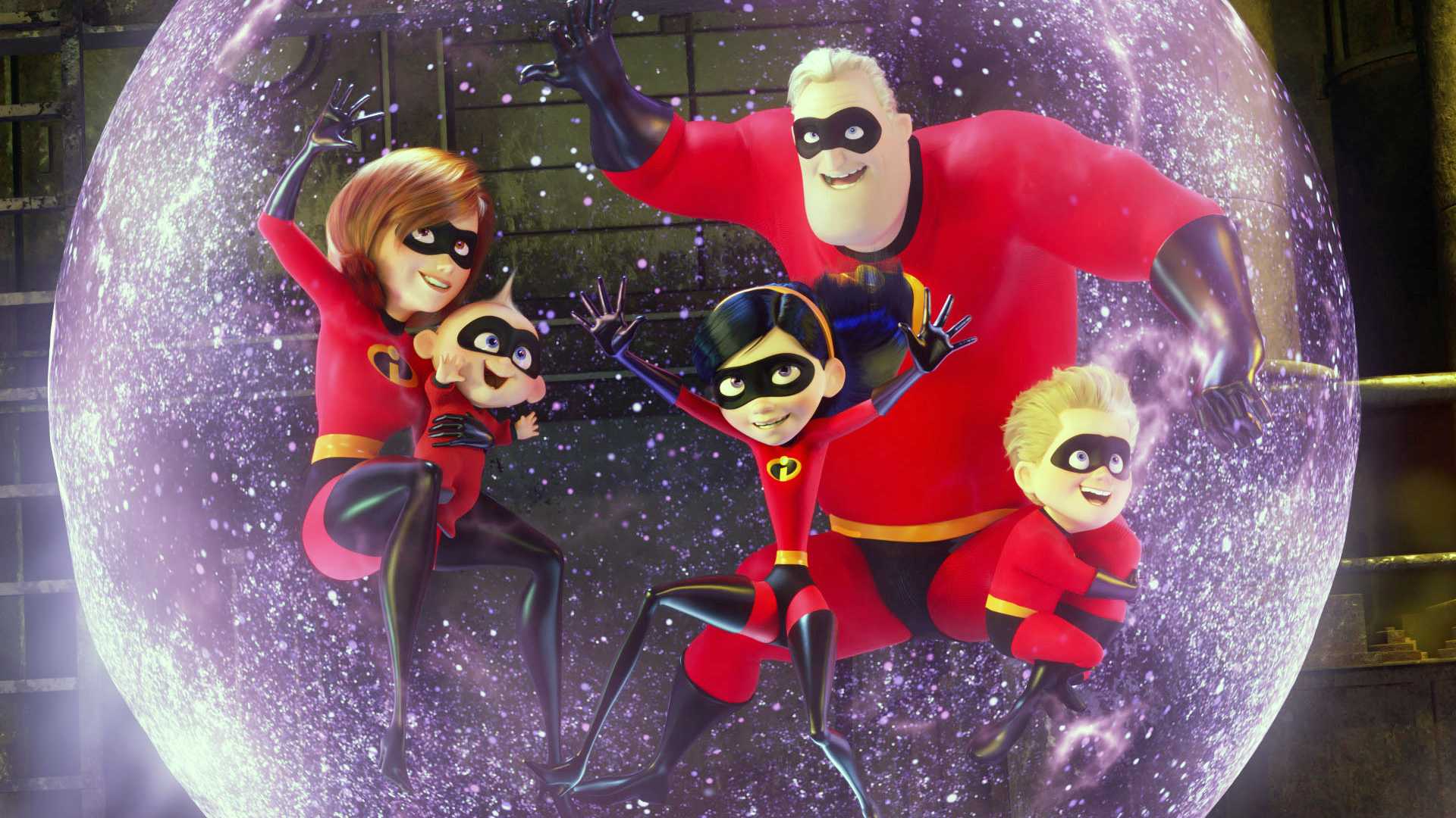 The Incredibles smiling inside a force field bubble in Incredibles 2