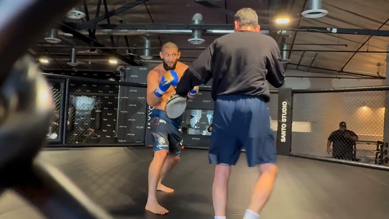 Video: Khamzat Chimaev shows off striking with coach Edmond Taverdyan ...