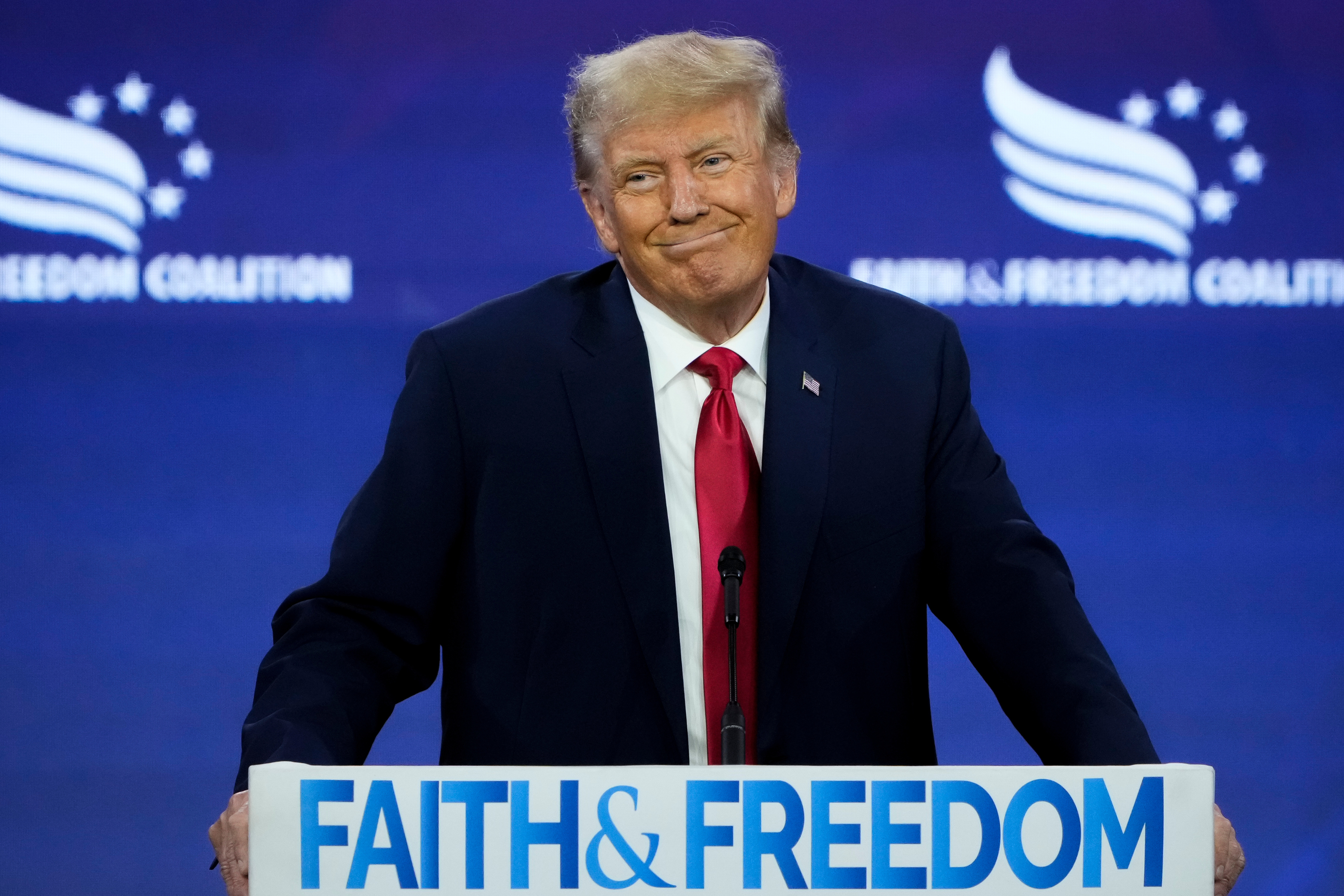 Donald Trump speaks at the Faith and Freedom Road to Majority conference at the Washington Hilton on June 24, 2023 in Washington, DC.