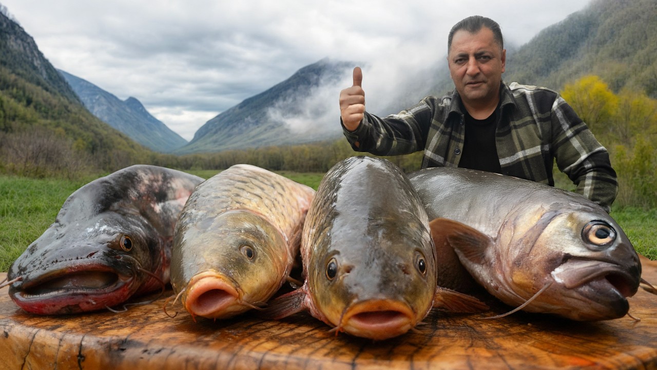 Three massive fish cooked for a full village feast