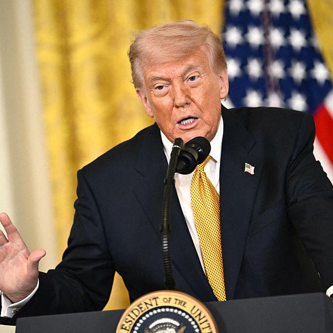 US President Donald Trump speaks during a Military Mother's Day Event in the East Room of the White House in Washington, DC, on May 6, 2026.