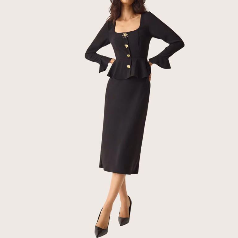 Amanda Holden's pinstripe midi dress offers a modern take on the peplum  trend
