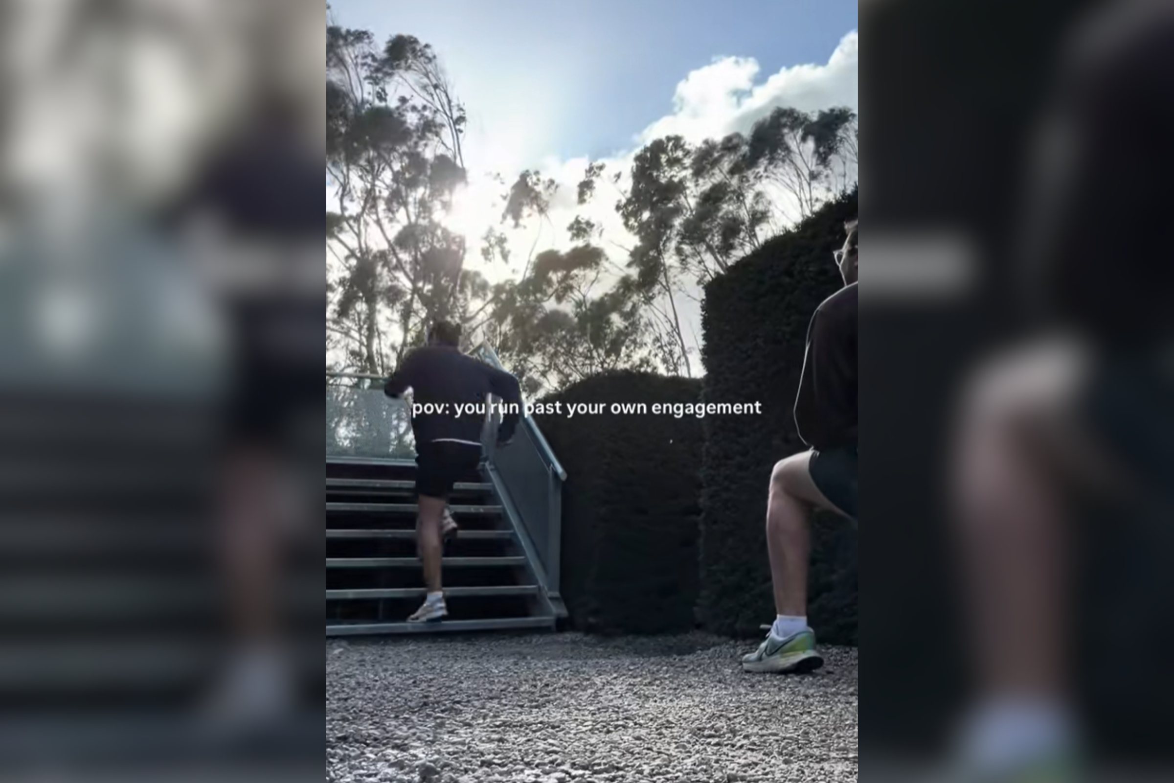 Man in 'competition mode' accidentally runs past his own proposal