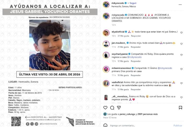 Vocalista de El Recodo reporta la desaparición de su sobrino de 11 años ...
