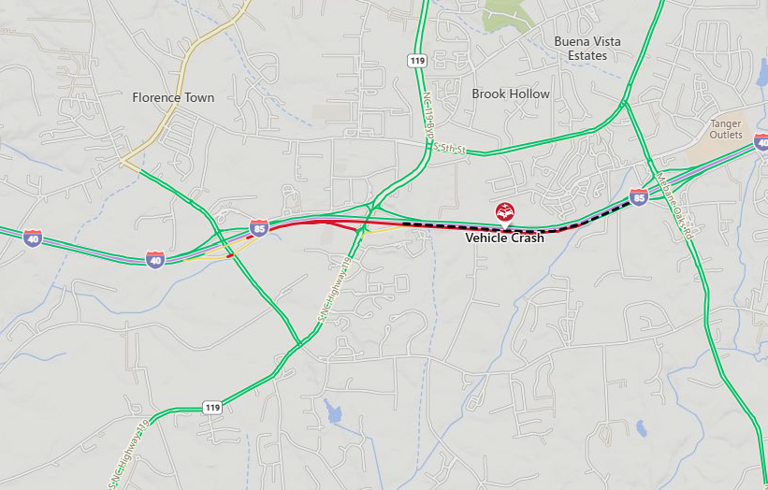 Interstate 85 North/40 East crash closes lanes in Alamance County