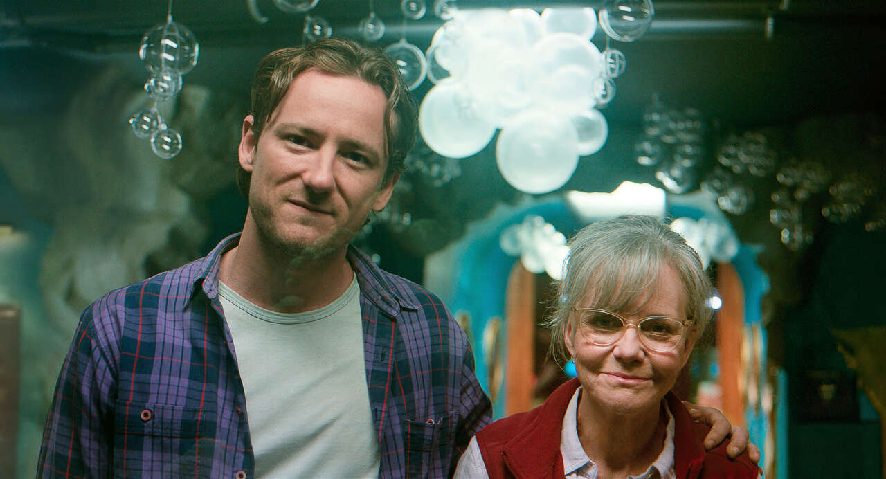 Lewis Pullman, left, and Sally Field in "Remarkably Bright Creatures." (Netflix)