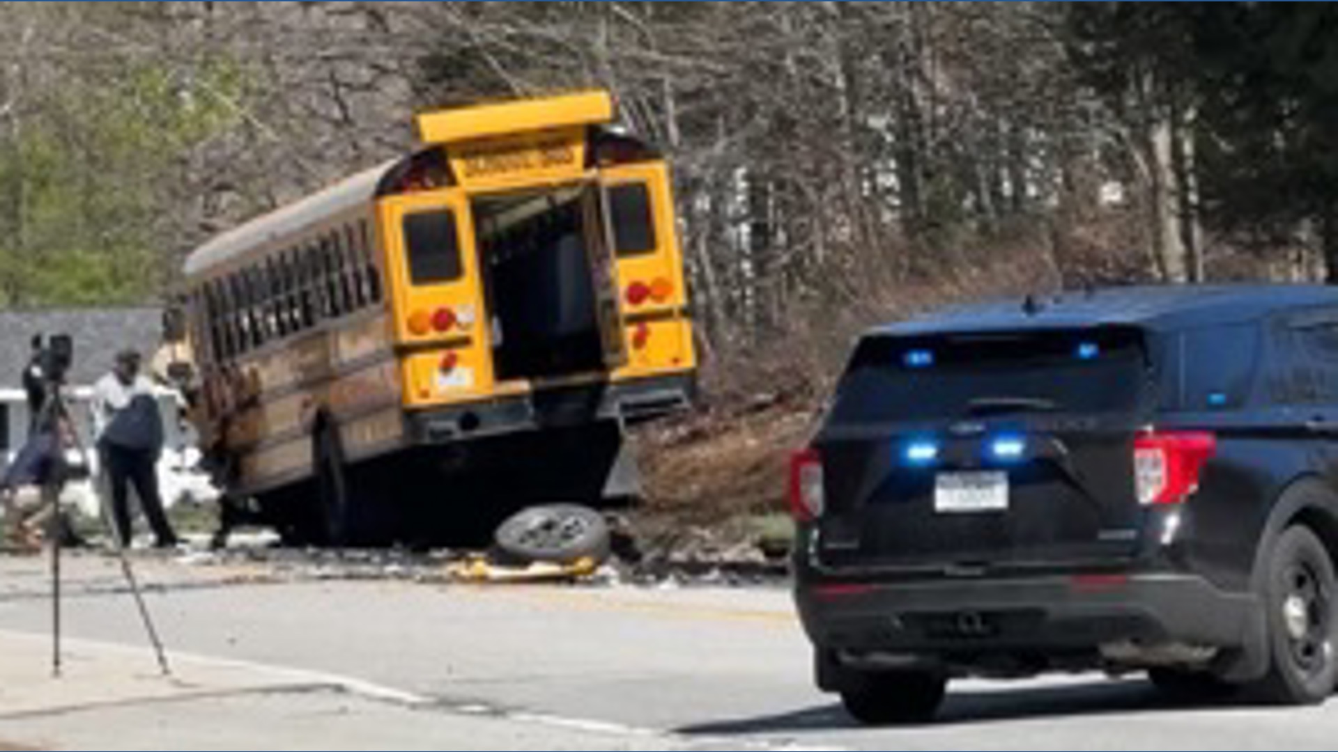 Crash involving school bus on Route 302 Westbrook