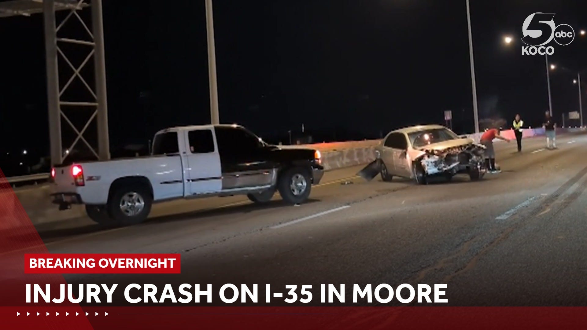 At least one injured in overnight crash on I-35