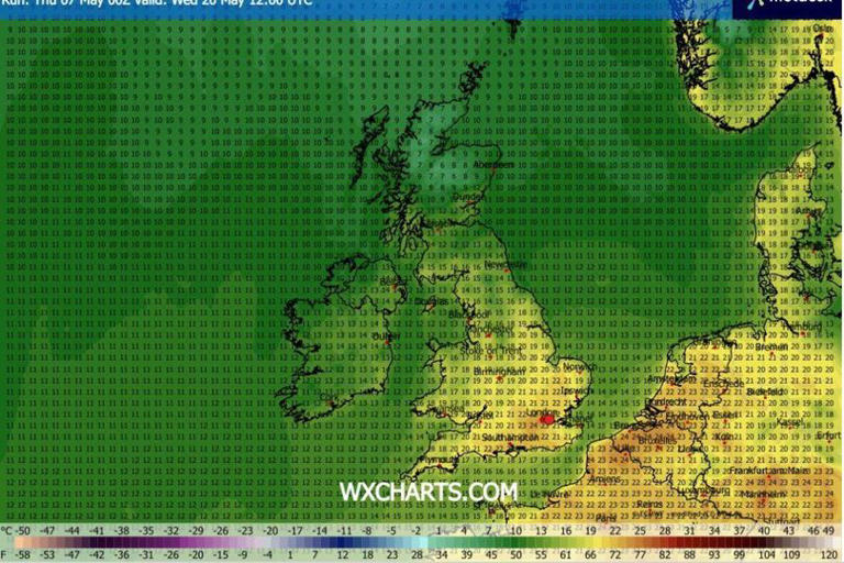 25C 'mini-heatwave' forecast for May as weather maps turn orange