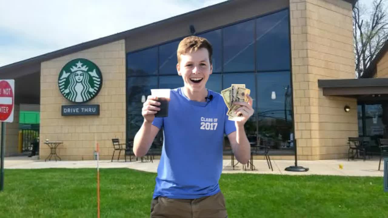 Selling Graham Stephan's 20 cent iced coffee in front of Starbucks
