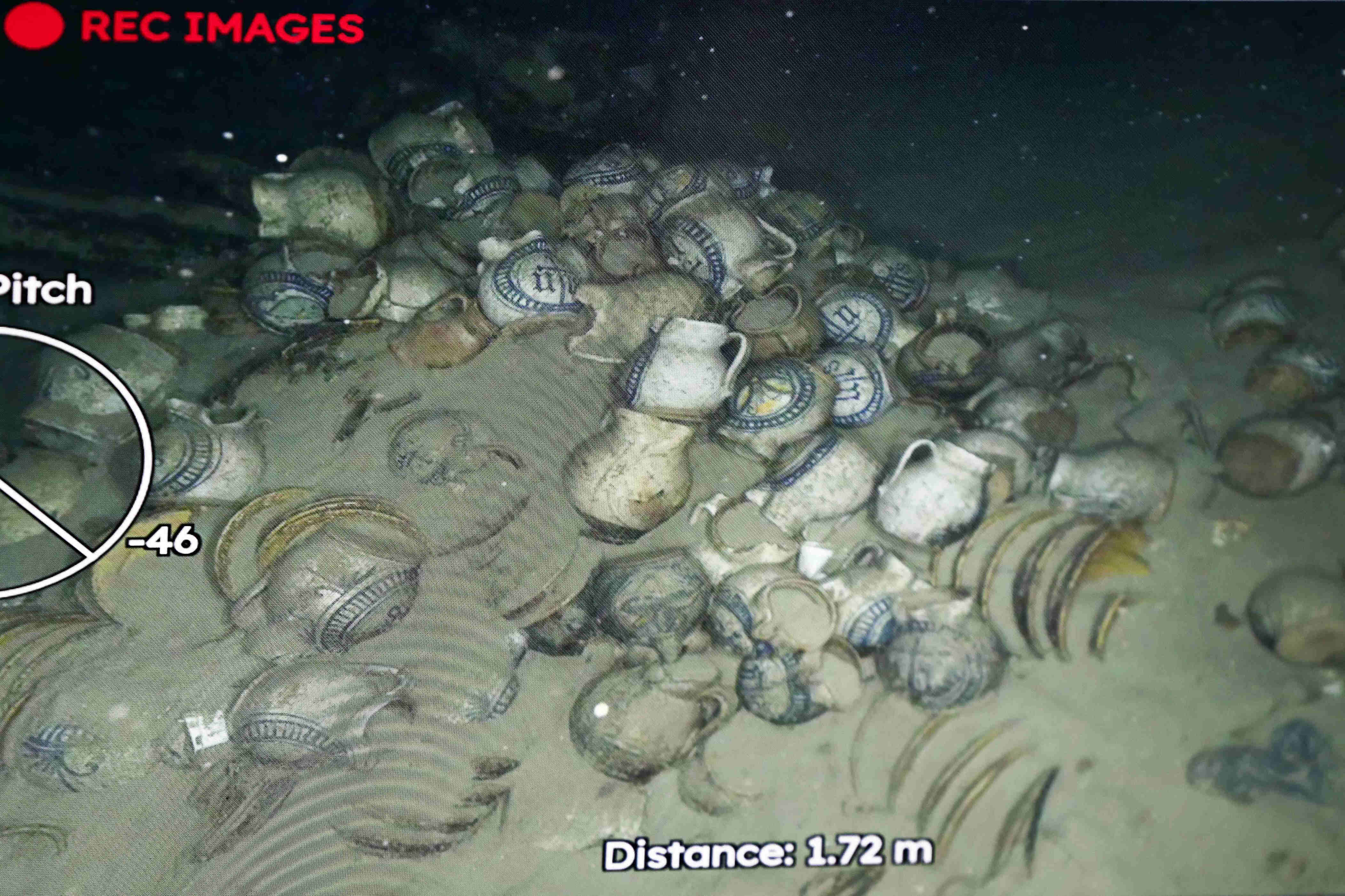 A remotely operated vehicle captured this image of the ceramics from the Camarat 4