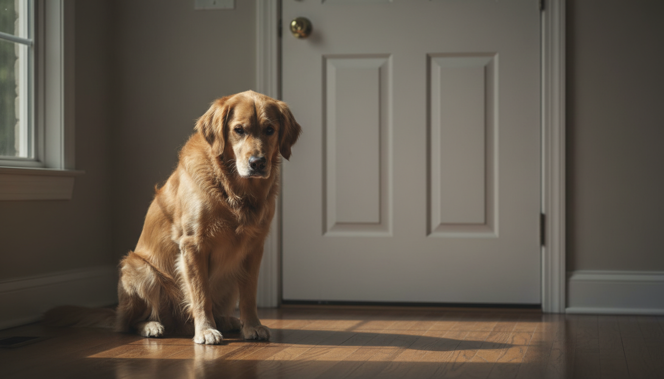 Golden retriever’s sad goodbye to dad for work is breaking hearts