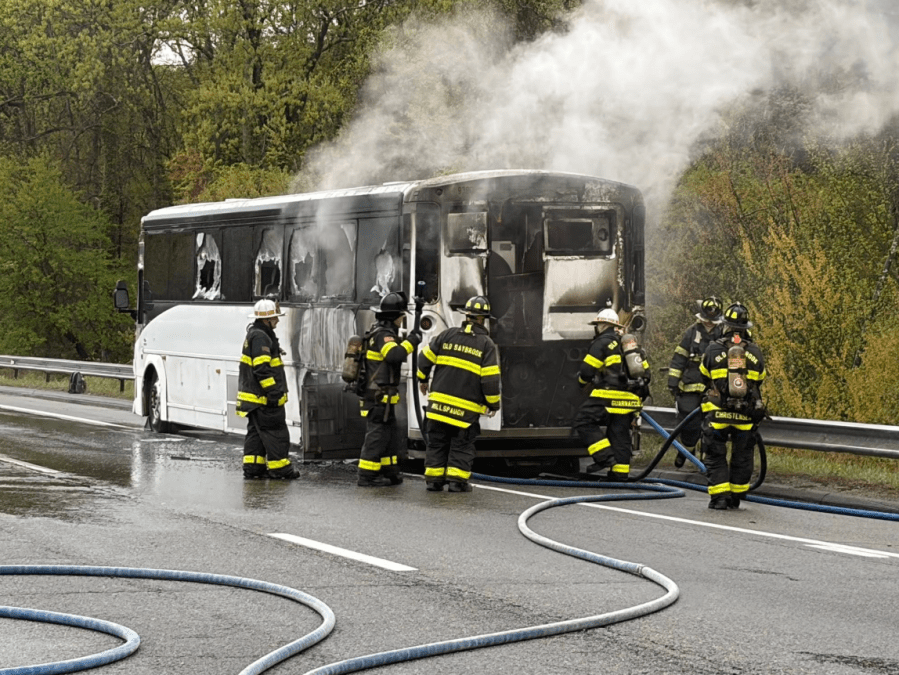 Bus fire sends billows of smoke over I-95 South in Old Saybrook: Photos