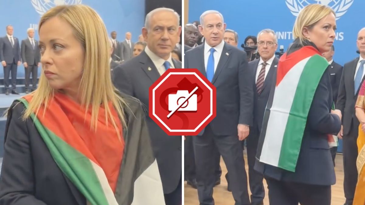 Do videos show Italy's PM Giorgia Meloni wearing Palestinian flag at UN event with Netanyahu?