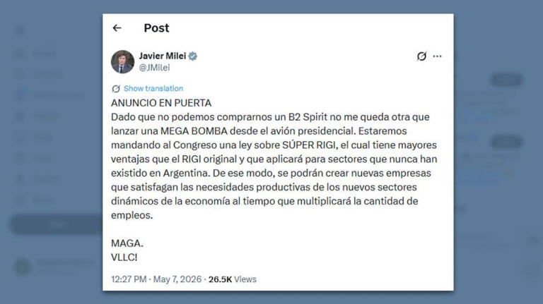 Javier Milei prometió un "súper RIGI" con "mayores ventajas" que el ...