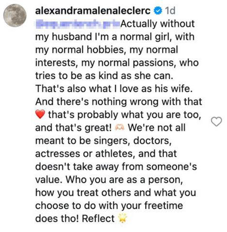 Alexandra LeClerc's Instagram response to a hate comment. Credit: Alexandra LeClerc /Instagram