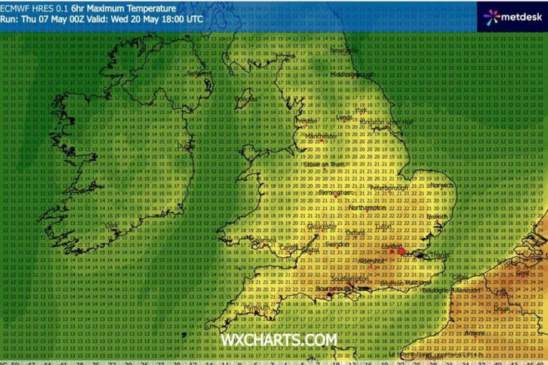 25C 'mini-heatwave' forecast for May as weather maps turn orange