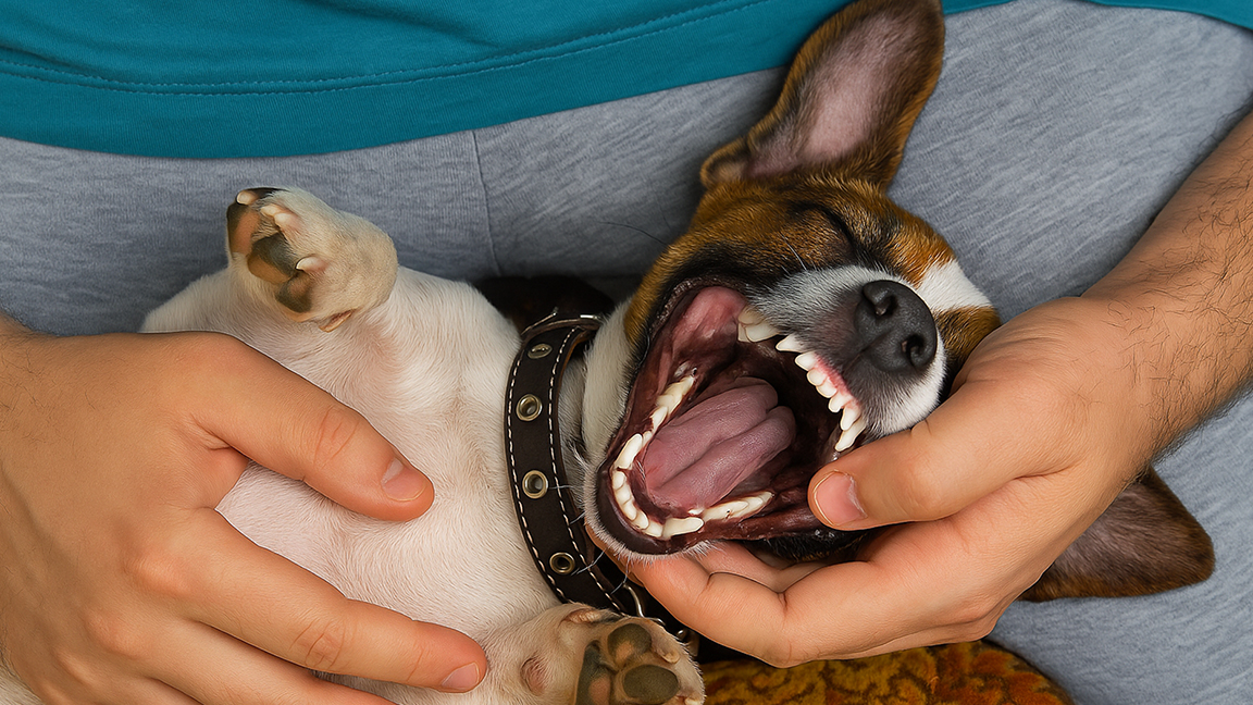 Playful dog showing its teeth