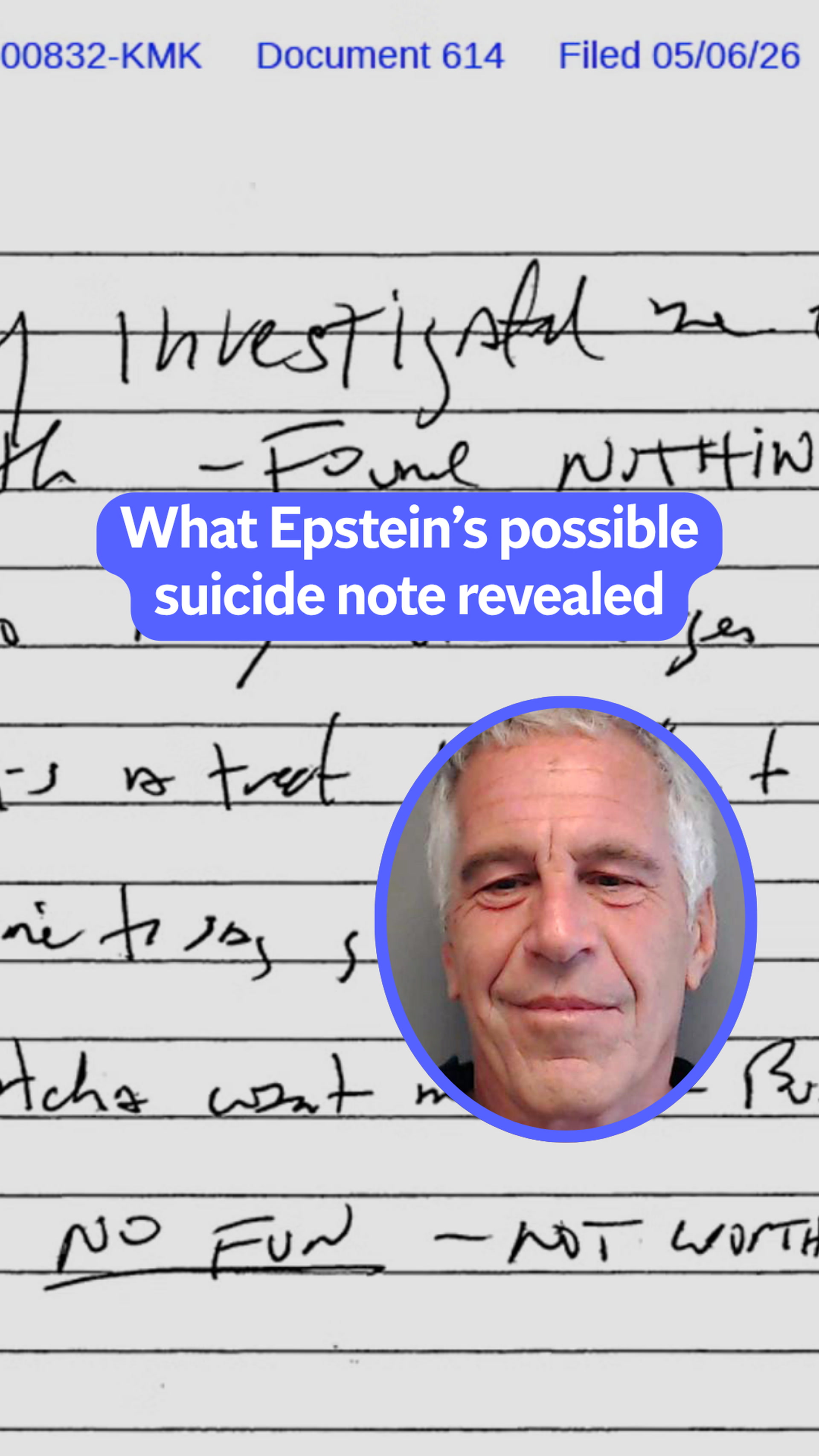 What was in Epstein’s alleged suicide note?