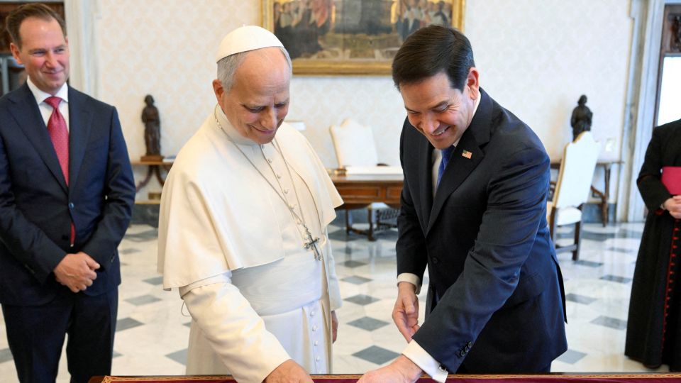 Pope Leo XIV meets US Secretary of State Marco Rubio at the Vatican on May 7, 2026. - Simone Risoluti/Vatican Media/Reuters