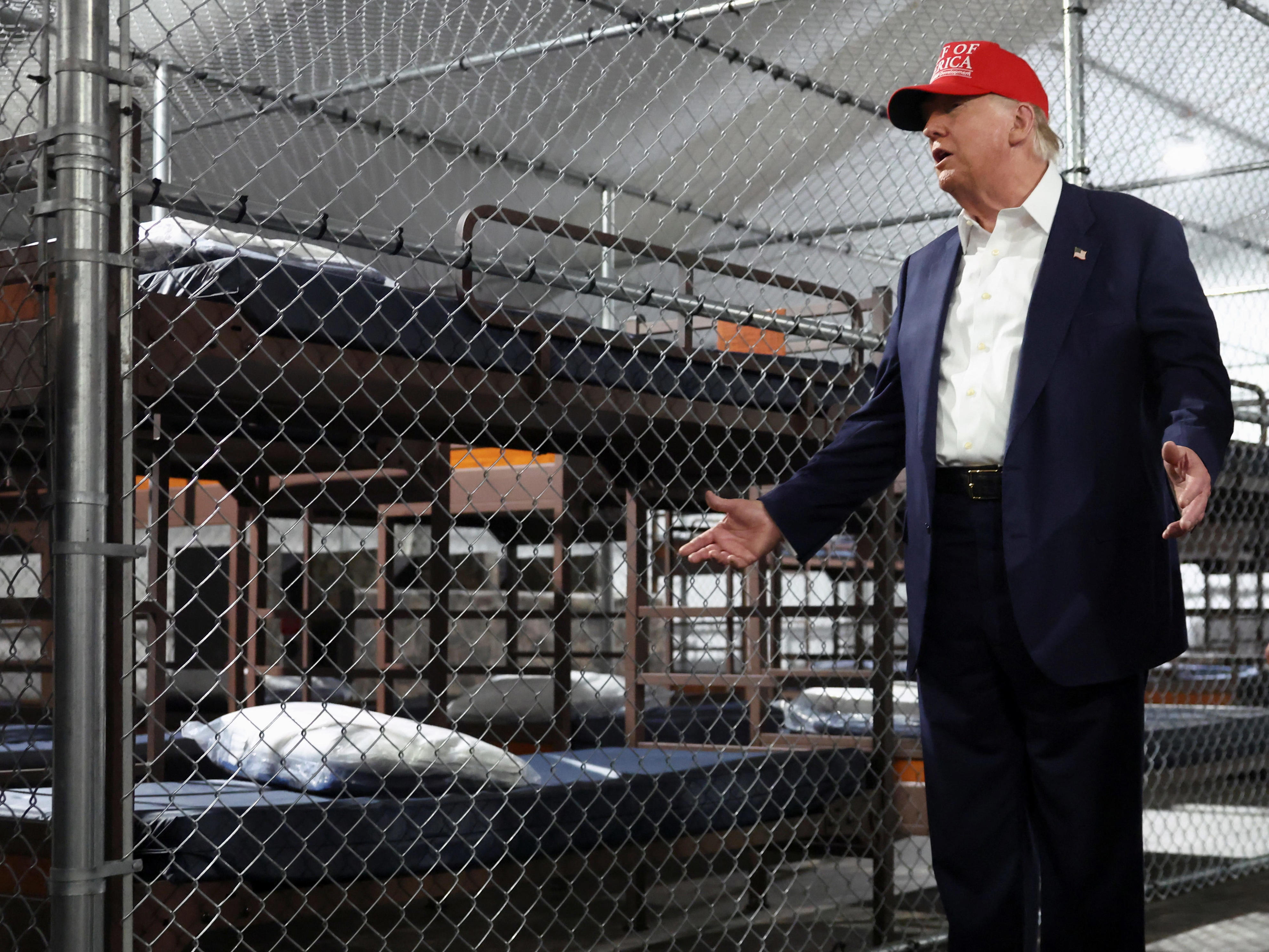 President Donald Trump visits a temporary migrant detention center, known as Alligator Alcatraz, in Ochopee, Florida, on July 1, 2025.