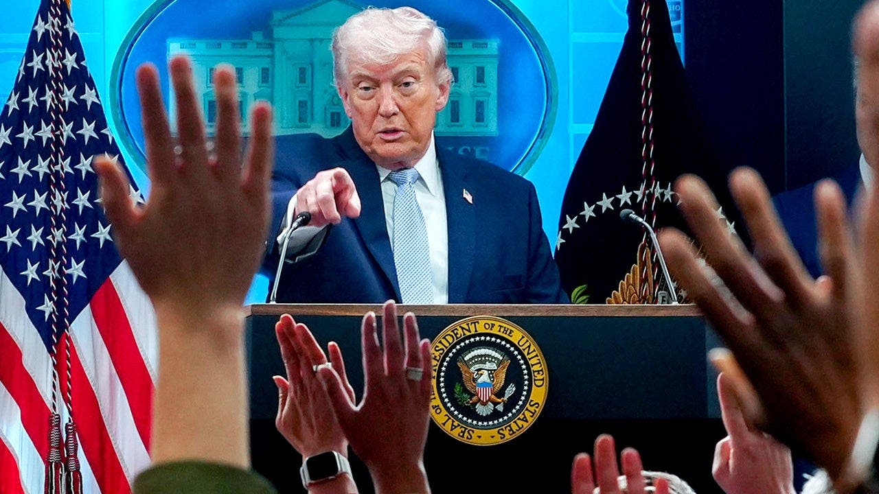 President Donald Trump spoke during a news conference in the James S. Brady Press Briefing Room at the White House on April 6, 2026, in Washington, D.C..