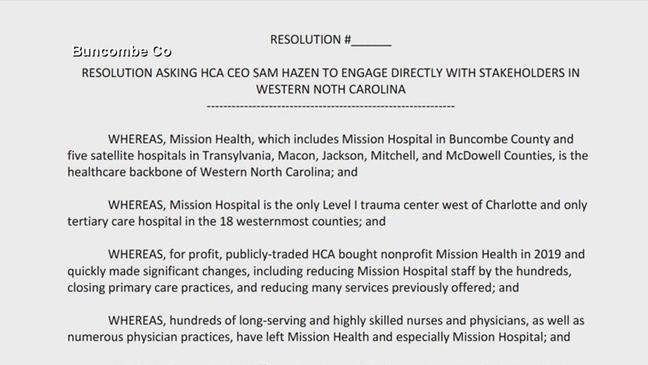 Resolution urges HCA Healthcare CEO to talk with Buncombe County community