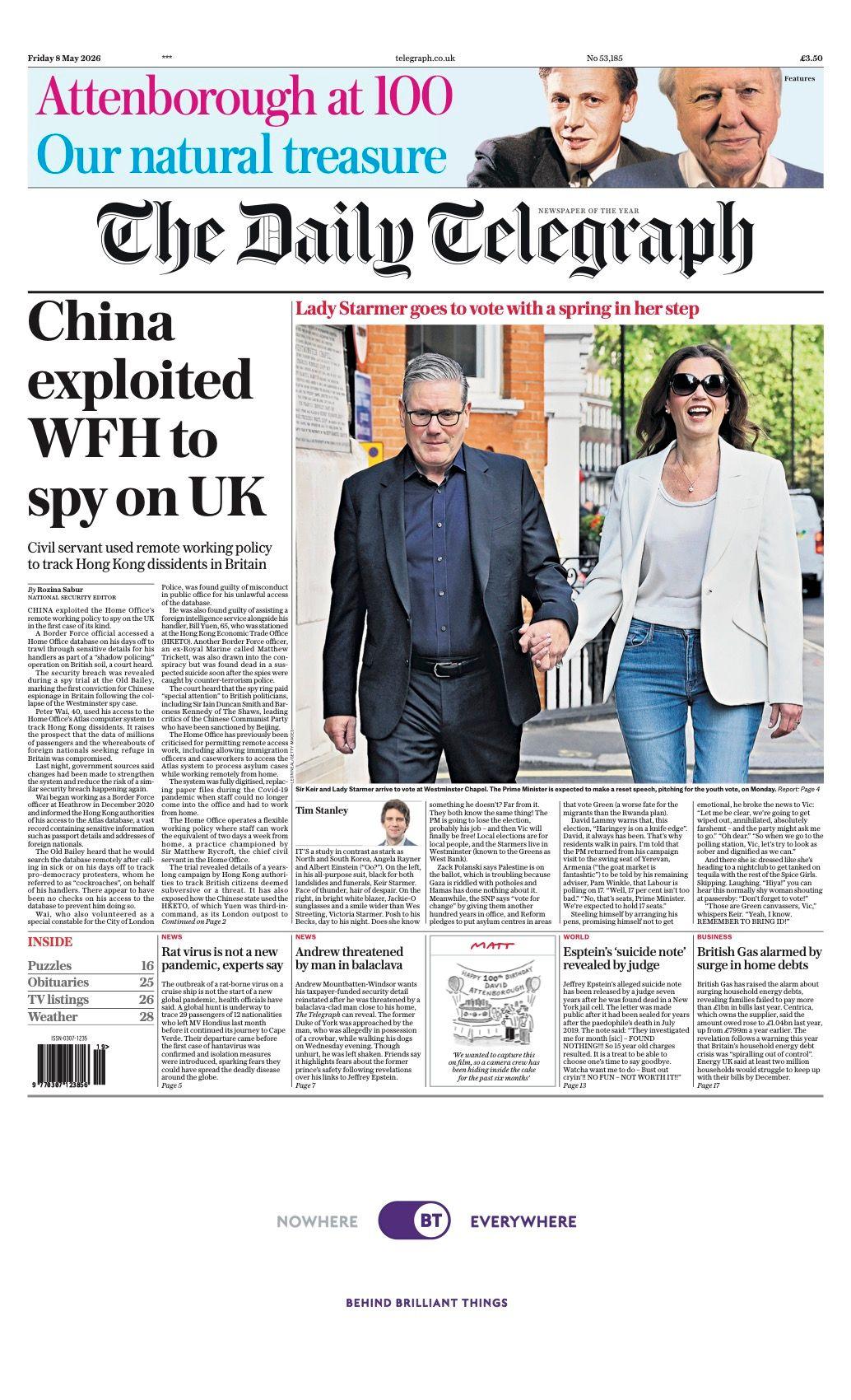 'Official exposed as Chinese spy' and 'Time for Starmer to stand aside'