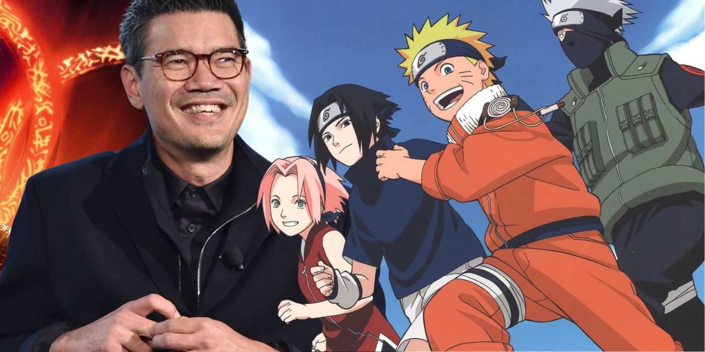 Naruto Team 7 Running and Smiling and Destin Daniel Cretton with Shang Chi Background