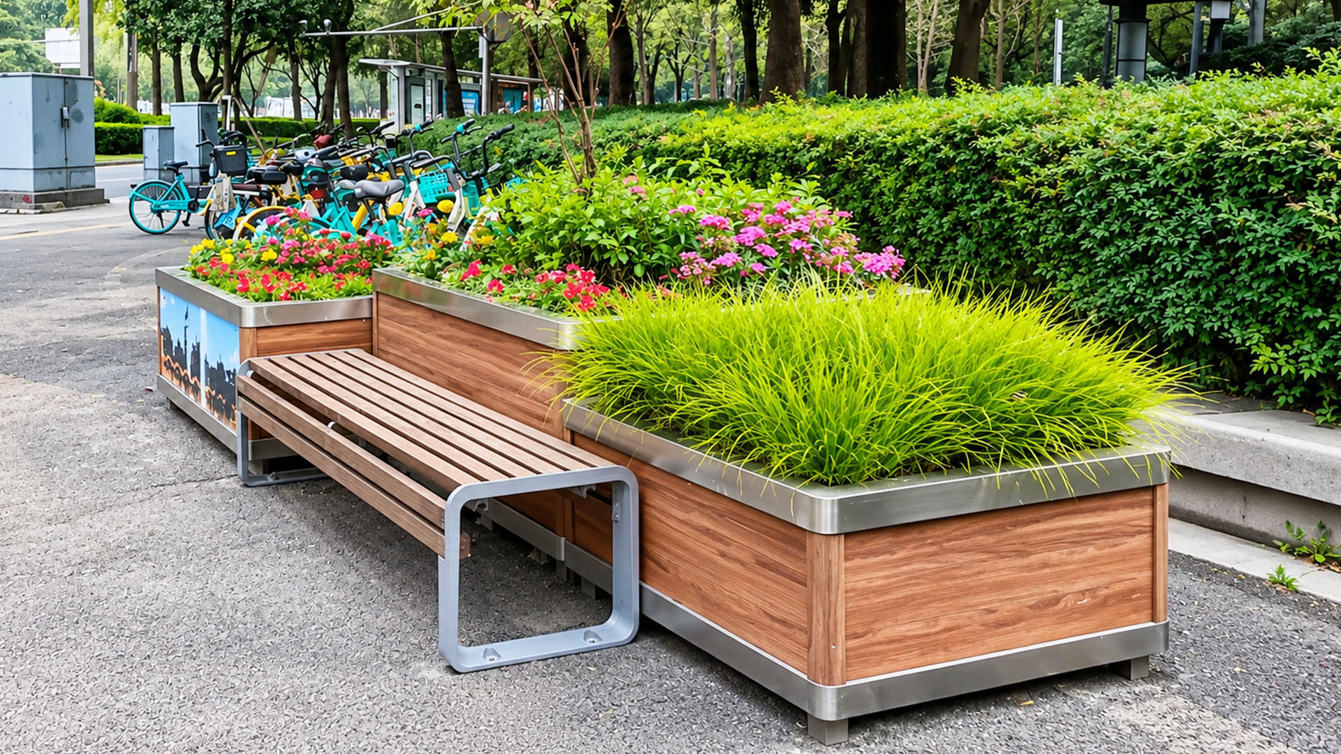 Moderne Straten In China Hebben Nu Parken Ge ntegreerd In Openbare 