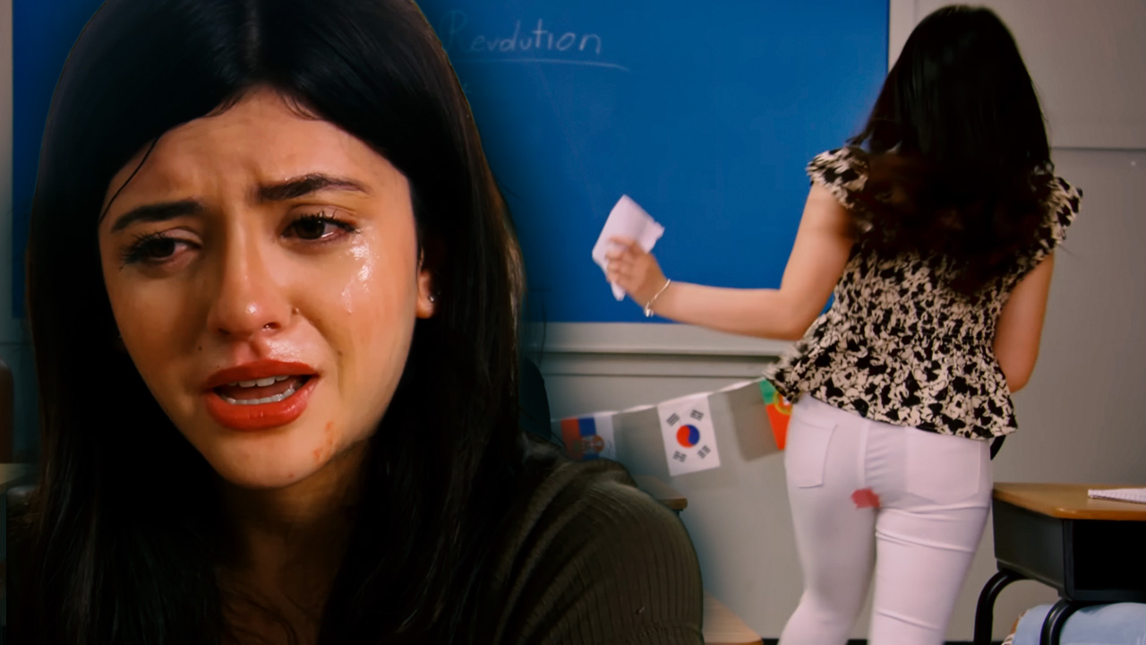 Getting her first period in class?