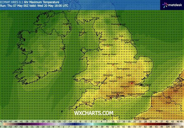UK weather maps show 25C mini-heatwave in May as 31 counties above 20C ...