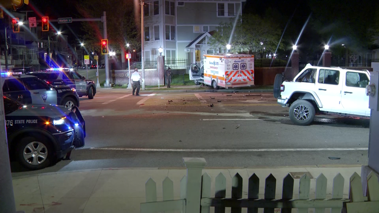 3 taken to hospital after crash between ambulance, Jeep in Boston