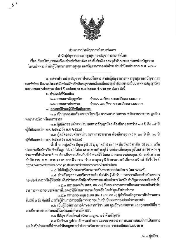สมัครงาน 2569 : หน่วยบัญชาการไซเบอร์ทหาร รับสมัครข้าราชการ 13 อัตรา