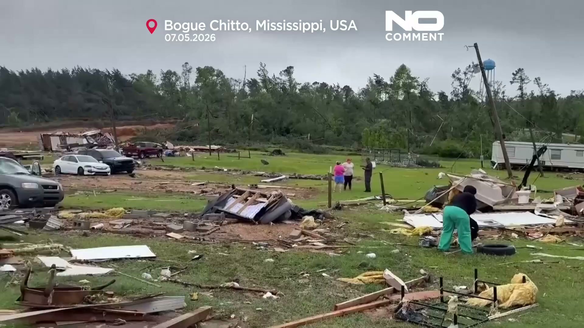 Aerial footage shows widespread tornado damage across Mississippi