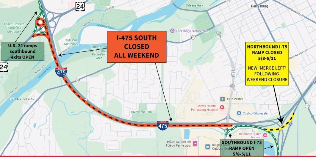 I-475 will remain open this weekend, work to resume 8 p.m. May 29