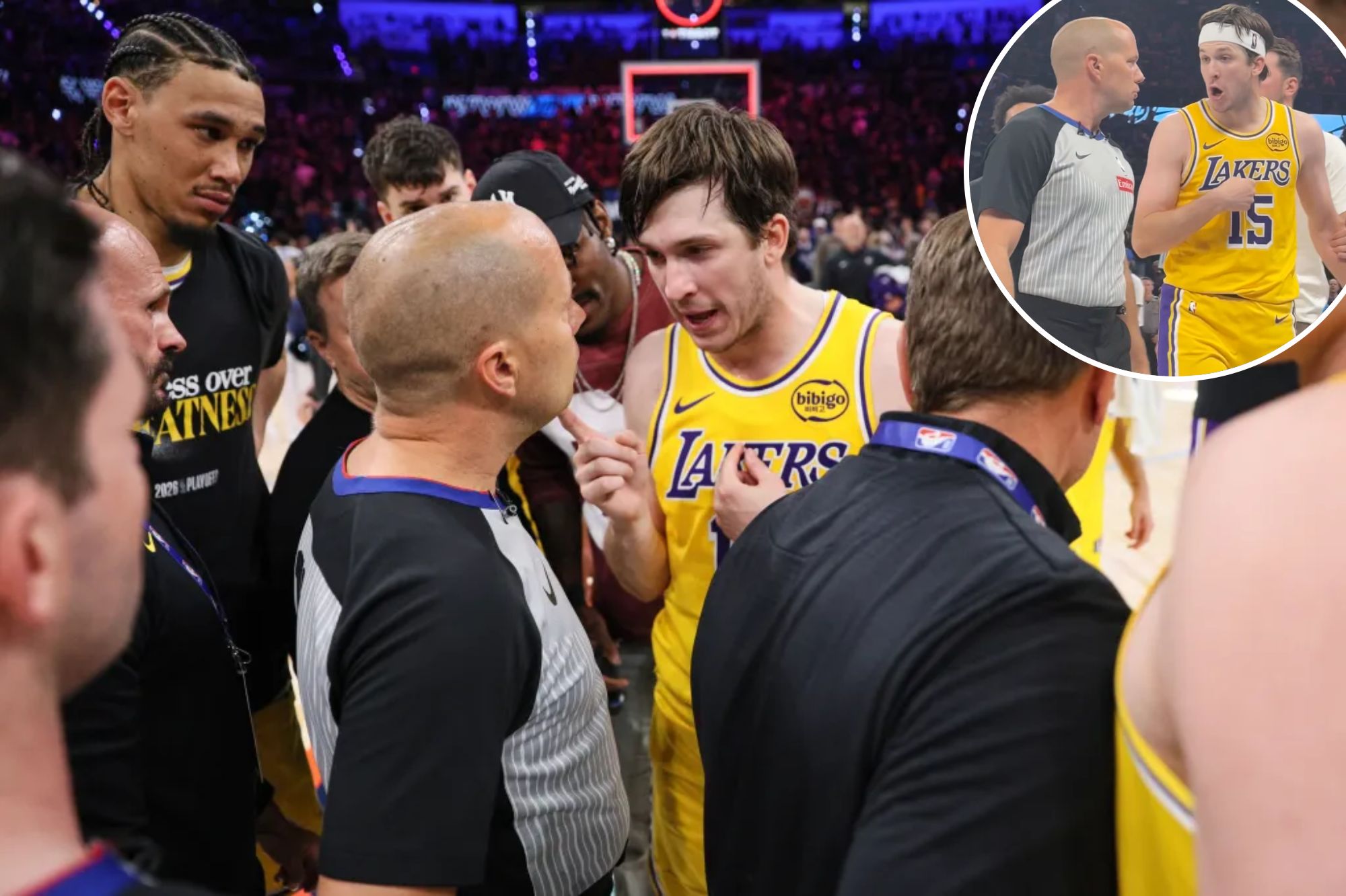 Angry Lakers surround refs in heated scene after playoff loss: 'Yelled ...