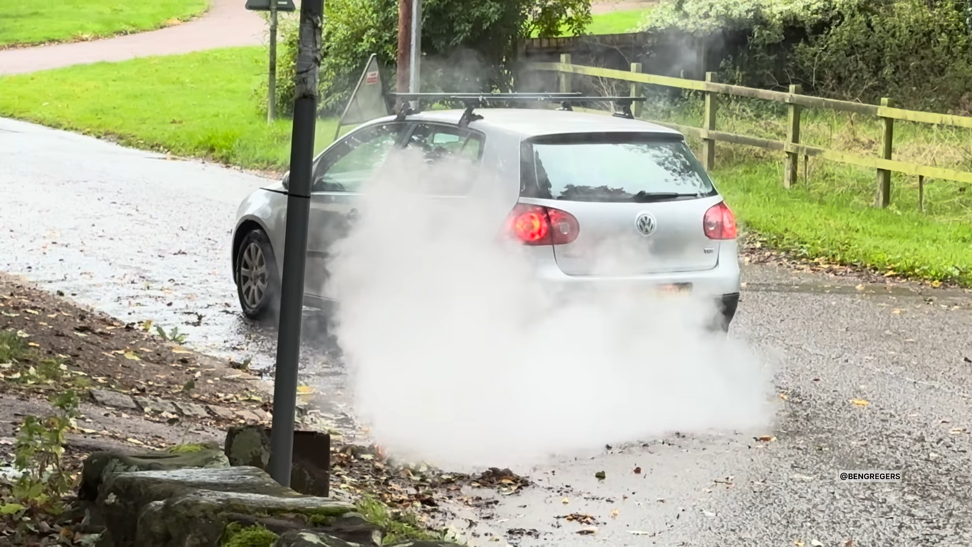 VW Golf turns into a smoke machine after floodwater disaster